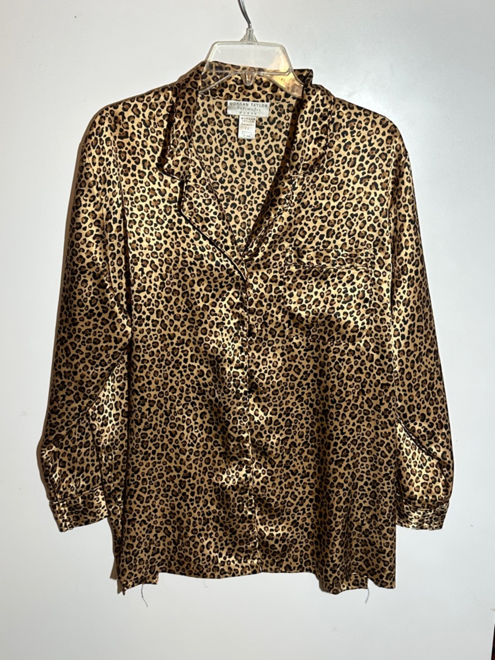 Morgan Taylor Leopard Print Satin Blouse in Tan and Black